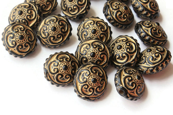 15mm Black Plastic Oval Beads with Gold Trim Loose Beads to String Jewelry Making Beading Supplies Black and Gold Acrylic Beads