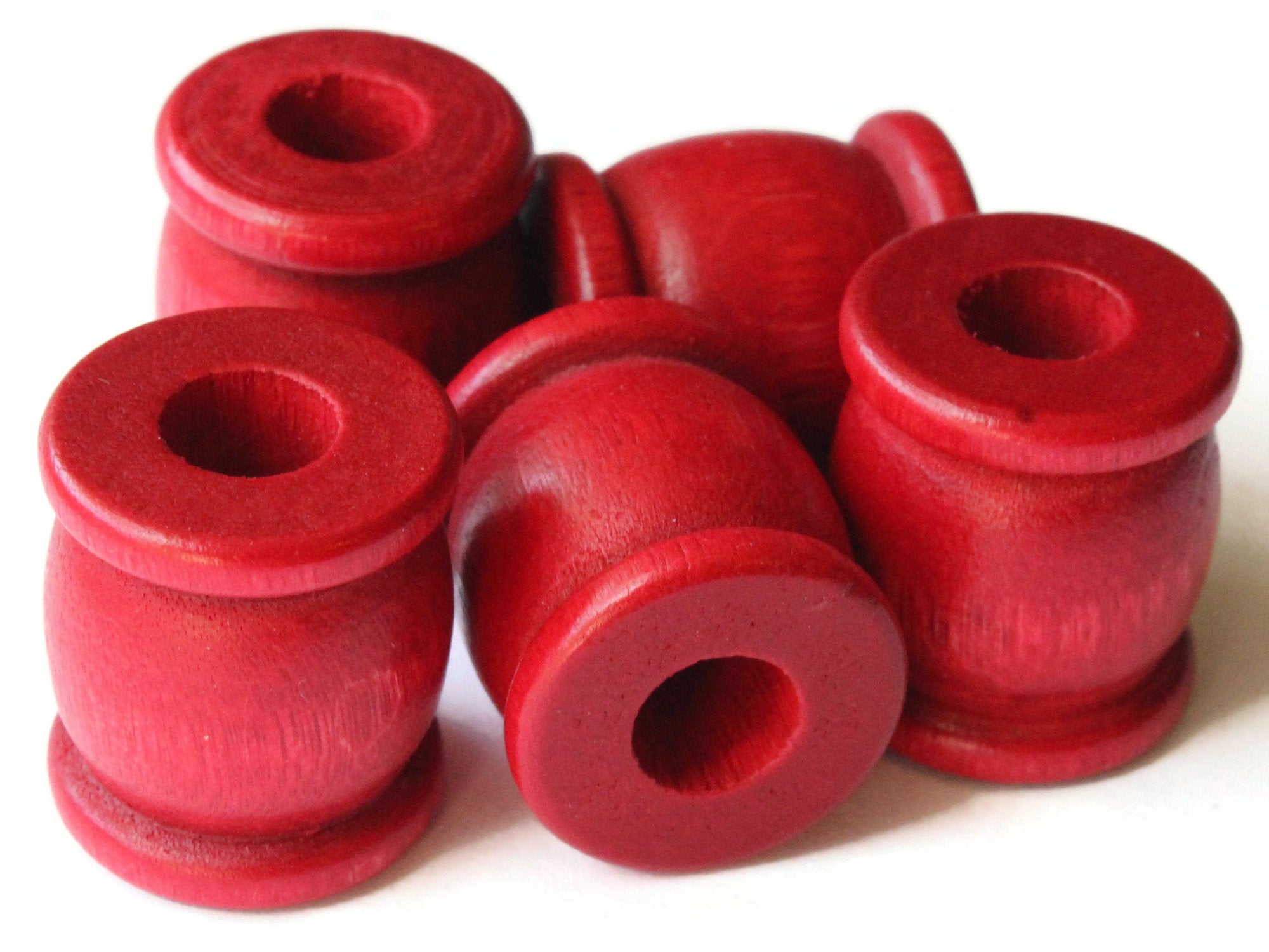 22mm Red Vintage Wood Drum Beads Wooden Large Hole Tube Beads