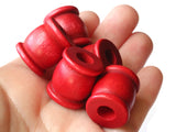 22mm Red Drum Beads Big Wooden Beads Red Spool Beads Large Hole Beads Vintage Wood Beads Tube Beads Jewelry Making Beading Supplies