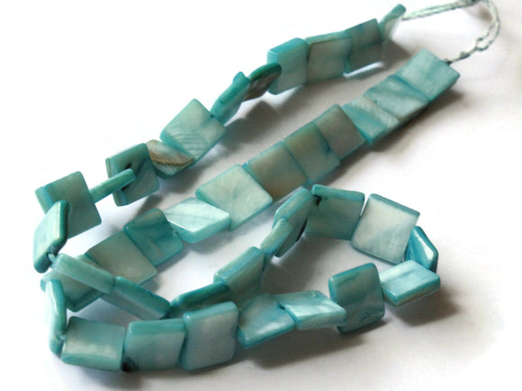 10mm Sky Blue Mother of Pearl Square Disc Beads Shell Coin Beads Jewelry Making Beading Supplies Seashell Beads Dyed Beads Full Strand