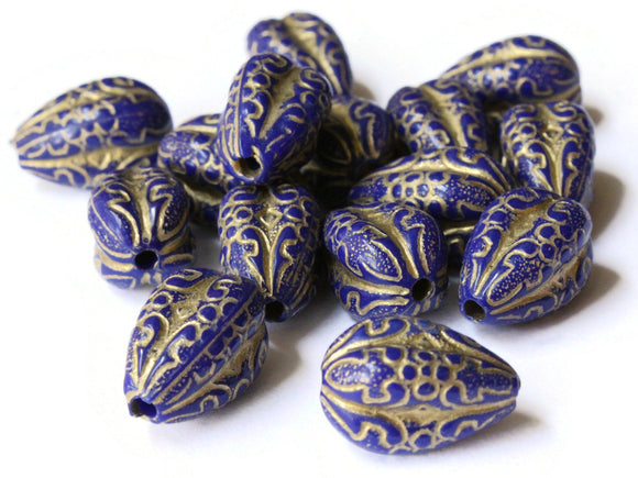 18.5mm Royal Blue Beads Fluted Teardrop Beads Gold Trim Beads Plastic Beads Loose Beads Jewelry Making Beading Supplies