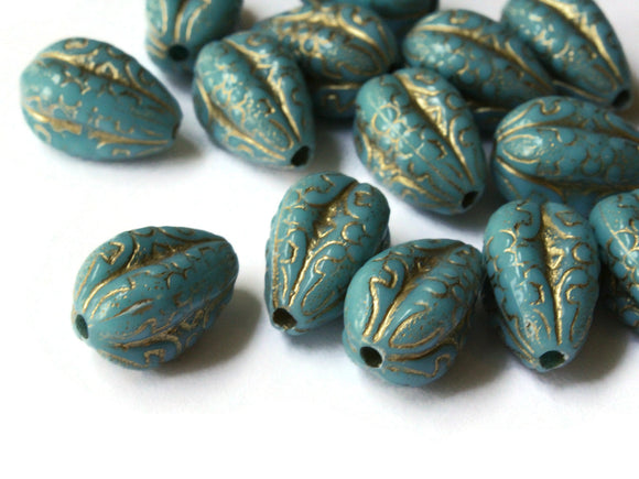 18.5mm Sky Blue Beads Fluted Teardrop Beads Gold Trim Beads Plastic Beads Loose Beads Jewelry Making Beading Supplies