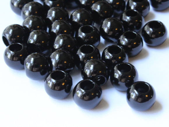 12mm Large Hole Pearls Black Pearls Faux Pearl Beads European Beads Round Pearl Beads Plastic Pearl Beads Acrylic Beads Black Beads