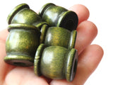 22mm Green Drum Beads Big Wooden Beads Green Spool Beads Large Hole Beads Vintage Wood Beads Tube Beads Jewelry Making Beading Supplies