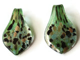 Green with Gold and Brown Spots Foil Glass Pendant Lampwork Glass Spoon Pendant Jewelry Making Beading Supplies