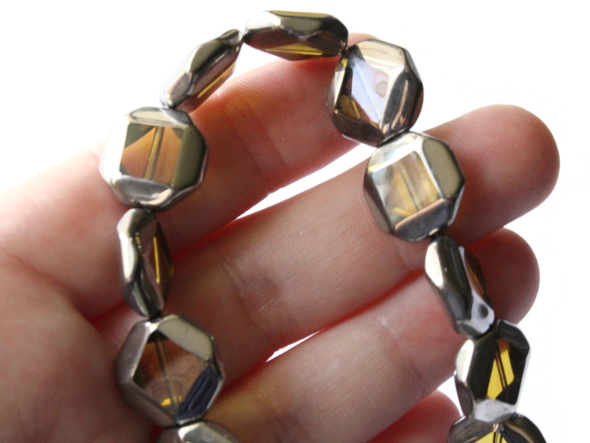 22 14mm Silver Rimmed Glass Beads Yellow Octagon Window Beads – Smileyboy  Beads