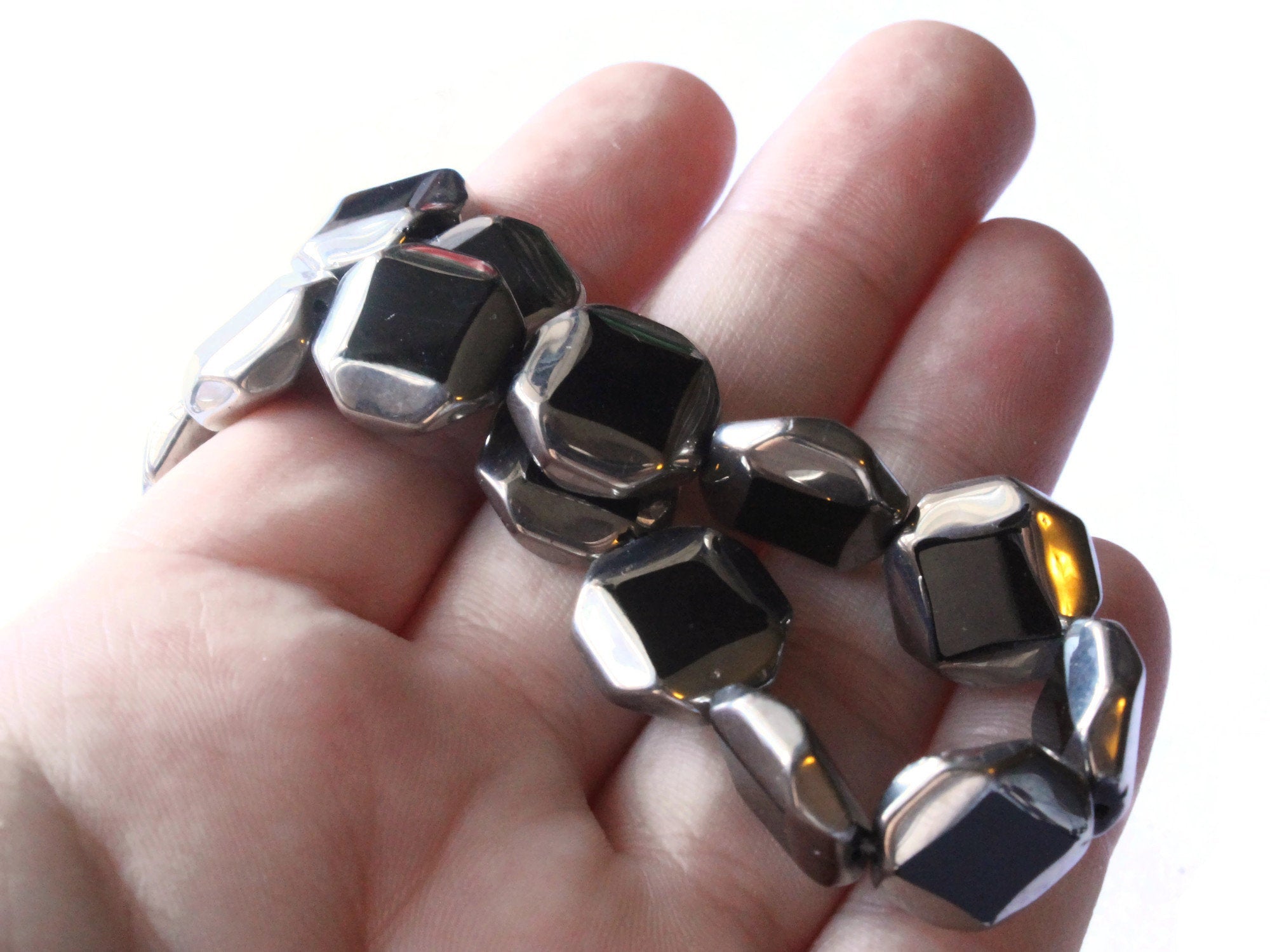 22 14mm Silver Rimmed Glass Black Octagon Beads by Smileyboy | Michaels