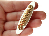 Vintage White and Gold Barrette Oval and Swirl Barrette Hair Decor Fashion Accessory from the 1950s or 1960s Enamel Hair Clip