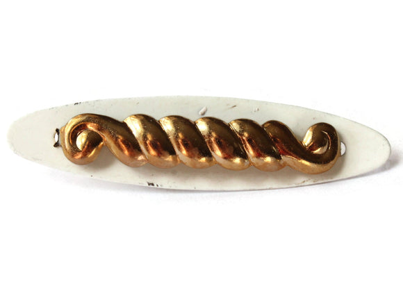Vintage White and Gold Barrette Oval and Swirl Barrette Hair Decor Fashion Accessory from the 1950s or 1960s Enamel Hair Clip60mm Vintage White Enamel and Golden Barrette Oval and Swirl Barrette
