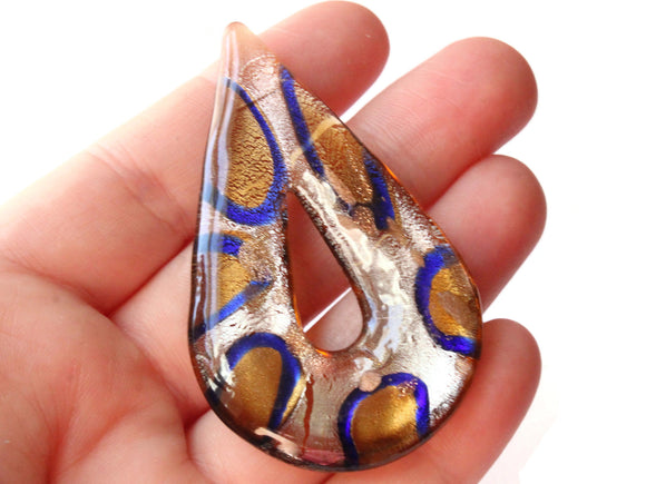 70mm Silver and Gold Foil Glass Pendant Teardrop Pendant Jewelry Making Beading Supplies