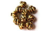 10 8mm Antique Golden Round Beads with Rim Fluted Beads Ridged Beads Jewelry Making Beading Supplies Loose Beads Lead Free Spacer Beads