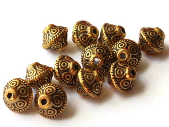 12 6.5mm Antique Golden Patterned Bicone Beads Polka Dot Beads Jewelry Making Beading Supplies Loose Beads Lead Free Spacer Beads