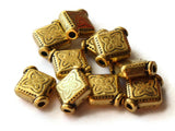 10 10mm Antique Golden Patterned Diamond Beads with Rim Beads Jewelry Making Beading Supplies Loose Beads Lead Free Spacer Beads