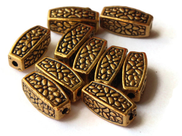 10 12mm Antique Golden Patterned Rectangle Beads Jewelry Making Beading Supplies Loose Beads Lead Free Spacer Beads