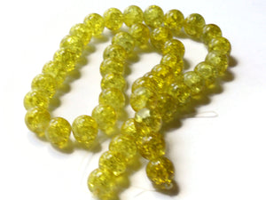 10mm Round Beads Yellow Glass Beads Crackle Glass Beads Smooth Round Beads Full Strand Cracked Glass Beads Jewelry Making Beading Supplies