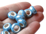 10 13mm Deep Sky Blue Porcelain Rondelle Beads Large Hole Glass Beads Jewelry Making Beading Supplies Loose Ceramic Beads High Luster Beads