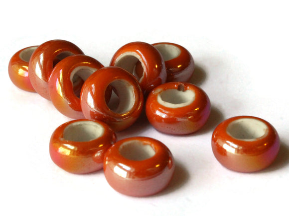 10 13mm Orange Porcelain Rondelle Beads Large Hole Glass Beads Jewelry Making Beading Supplies Loose Ceramic Beads High Luster Beads