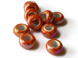 10 13mm Orange Porcelain Rondelle Beads Large Hole Glass Beads Jewelry Making Beading Supplies Loose Ceramic Beads High Luster Beads