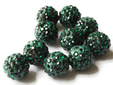 12mm Forest Green Rhinestone Beads Round Polymer Clay Sparkle Beads Shamballa Beads Pave Beads Jewelry Making and Beading Supplies