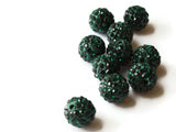 12mm Forest Green Rhinestone Beads Round Polymer Clay Sparkle Beads Shamballa Beads Pave Beads Jewelry Making and Beading Supplies