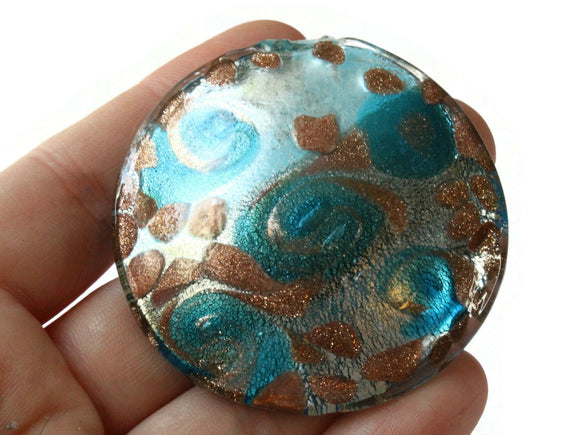 Sky Blue Foil Glass Pendant Round Pendant Jewelry Making Beading Supplies