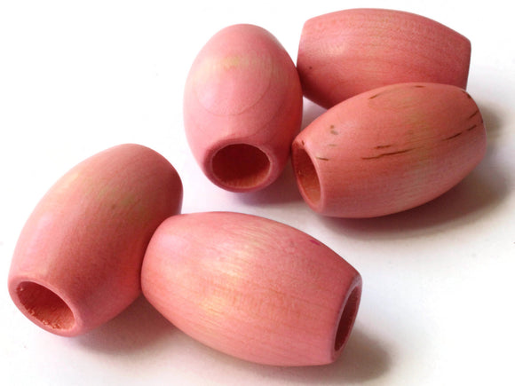 5 32mm Pink Wood Beads Barrel Beads Vintage Wood Beads Macrame Beads Jewelry Making Beading Supplies New Old Stock Beads Large Hole Bead