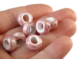 10 13mm Pink Porcelain Rondelle Beads Large Hole Glass Beads Jewelry Making Beading Supplies Loose Ceramic Beads High Luster Beads