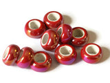 10 13mm Red Porcelain Rondelle Beads Large Hole Glass Beads Jewelry Making Beading Supplies Loose Ceramic Beads High Luster Beads