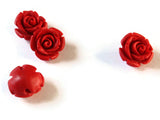 4 13mm Cinnabar Rose Beads Flower Beads Cinnabar Beads Lacquer Beads Loose Beads Red Beads Patterned Beads Jewelry Making Beading Supplies