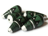 5 28mm Vintage Painted Clay Beads Green Silver and Black Patterned Teardrop Beads Peruvian Clay Beads Jewelry Making Beading Supplies