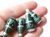 5 28mm Vintage Painted Clay Beads Green Silver and Black Patterned Teardrop Beads Peruvian Clay Beads Jewelry Making Beading Supplies