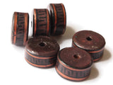 6 17mm Vintage Painted Clay Beads Brown Copper and Black Patterned Disc Beads Peruvian Clay Beads to String Jewelry Making Beading Supplies