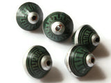 5 21mm Vintage Painted Clay Beads Green Silver and Black Patterned Bicone Beads Peruvian Clay Beads Jewelry Making Beading Supplies