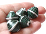 5 21mm Vintage Painted Clay Beads Green Silver and Black Patterned Bicone Beads Peruvian Clay Beads Jewelry Making Beading Supplies