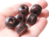 6 16mm Vintage Painted Clay Beads Brown Copper and Black Patterned Tube Beads Peruvian Clay Beads to String Jewelry Making Beading Supplies