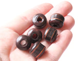 6 16mm Vintage Painted Clay Beads Brown Copper and Black Patterned Tube Beads Peruvian Clay Beads to String Jewelry Making Beading Supplies