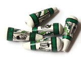 5 32mm Vintage Painted Clay Beads White and Green Teardrop Bird Beads Peruvian Clay Beads to String Jewelry Making Beading Supplies