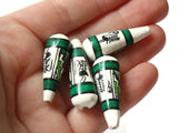5 32mm Vintage Painted Clay Beads White and Green Teardrop Bird Beads Peruvian Clay Beads to String Jewelry Making Beading Supplies