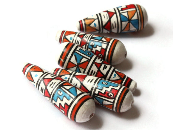 5 35mm Vintage Painted White Teal and Red Teardrop Peruvian Clay Beads –  Smileyboy Beads