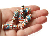 5 35mm Vintage Painted Clay Beads White Teal and Red Beads Teardrop Beads Peruvian Clay Beads to String Jewelry Making Beading Supplies