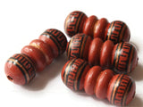 5 22mm Vintage Painted Clay Beads Brown Copper and Black Patterned Bumpy Tube Beads Peruvian Clay Beads Jewelry Making Beading Supplies