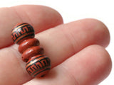 5 22mm Vintage Painted Clay Beads Brown Copper and Black Patterned Bumpy Tube Beads Peruvian Clay Beads Jewelry Making Beading Supplies