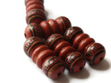 5 22mm Vintage Painted Clay Beads Brown Copper and Black Patterned Bumpy Tube Beads Peruvian Clay Beads Jewelry Making Beading Supplies