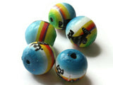 5 14mm Vintage Painted Clay Beads Round Multicolor Bird Beads Peruvian Clay Beads to String Jewelry Making Beading Supplies