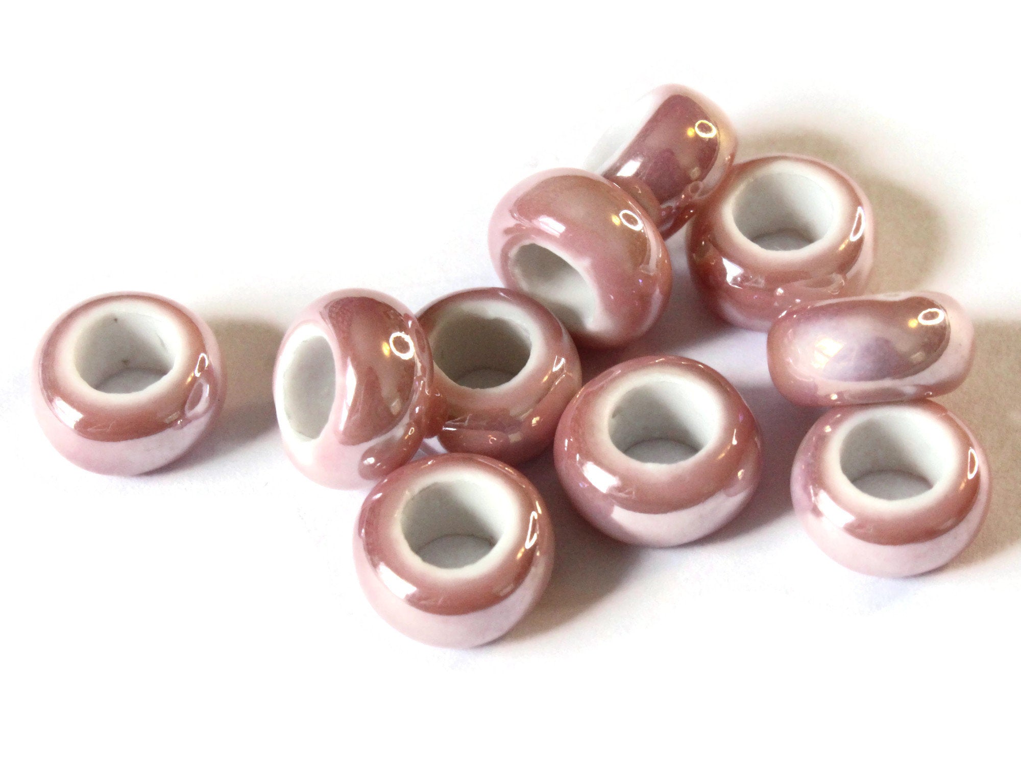 10 13mm Pink Porcelain Rondelle Beads - Large Hole Beads by Smileyboy Beads | Michaels