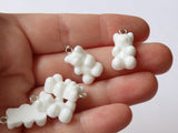 5 20mm White Gummy Bear Charms Resin Pendants with Platinum Colored Loops Jewelry Making Beading Supplies Loose Candy Charms