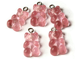 5 20mm Light Pink Gummy Bear Charms Resin Pendants with Platinum Colored Loops Jewelry Making Beading Supplies Loose Candy Charms