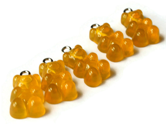 5 20mm Orange Gummy Bear Charms Resin Pendants with Platinum Colored Loops Jewelry Making Beading Supplies Loose Candy Charms