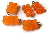 5 20mm Bright Orange Gummy Bear Charms Resin Pendants with Platinum Colored Loops Jewelry Making Beading Supplies Loose Candy Charms