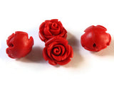 4 13mm Cinnabar Rose Beads Flower Beads Cinnabar Beads Lacquer Beads Loose Beads Red Beads Patterned Beads Jewelry Making Beading Supplies
